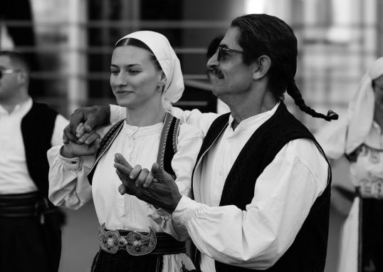 A group performing traditional dance in Sarajevo, showcasing cultural heritage.